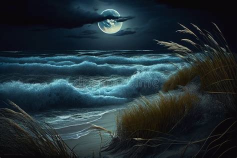 Ocean Waves on the Beach on a Moon Lit Night Stock Image - Image of ...