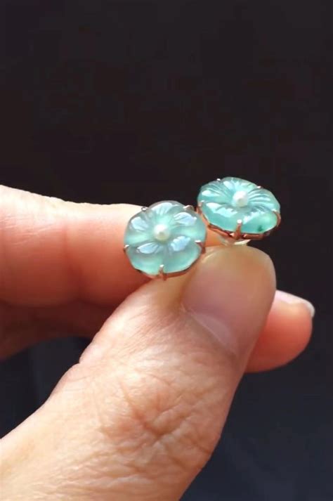 Natural Icy Blue Jadeite Post Earring K Solid Rose Gold Natural Icy