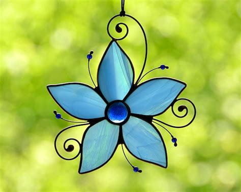 Stained Glass Flower Suncatcher For Window Hanging Etsy