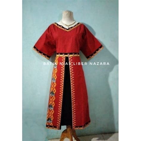 Jual Batik Nias Dress Batik Merah Rumah Adat Jejer Shopee Indonesia