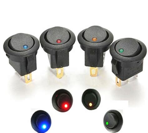 Pcs Led Dot Light Car Auto Boat Pin Round Rocker On Off Toggle Spst