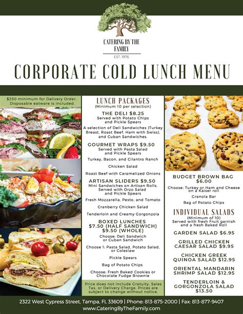 Corporate Cold Lunch Packages - Catering by the Family