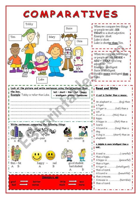 Comparative Exercise Worksheets For Kids Comparative Adjectives