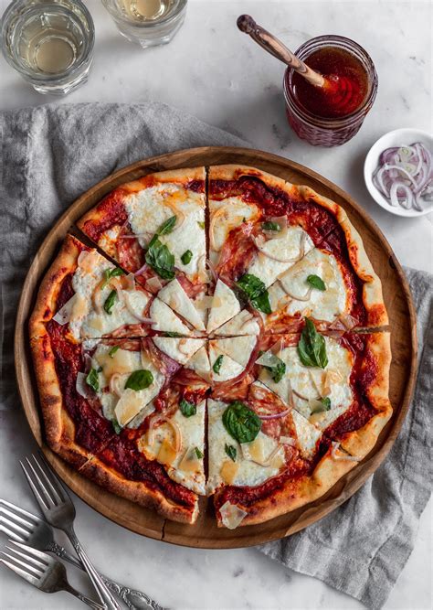 Pizza With Soppressata Basil And Hot Honey • Sunday Table