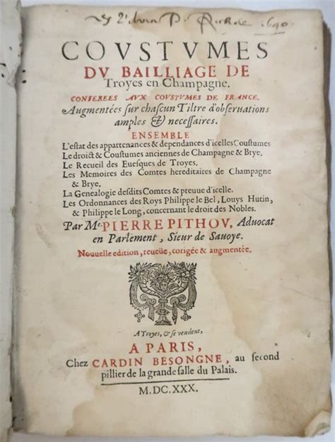 Pierre Pithou Les Coustumes Du Bailliage De Troyes En Catawiki