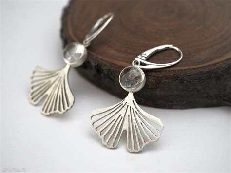 kolczyki zmrożone liście ginkgo Jachyra Jewellery ღ art Madam pl