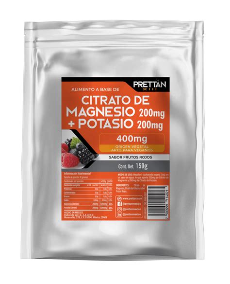 Citrato De Magnesio Y Potasio Polvo Sabor Frutos Rojos Prett N Xiii