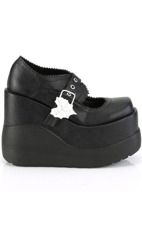 VOID-38 Black Matte Mary Jane Wedges | Demonia Platforms Australia