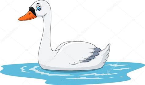 Cisne De Belleza Dibujos Animados Flota En El Agua Vector De Stock