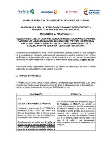 informe de respuesta a observaciones a los términos de