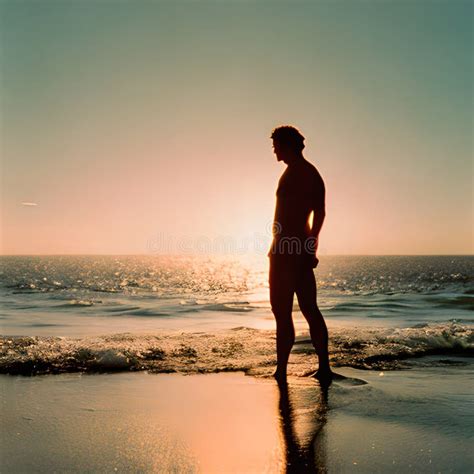 Silhouette Of A Man By The Sea In The Evening Twilight With Beautiful Effects Of Sunlight Copy