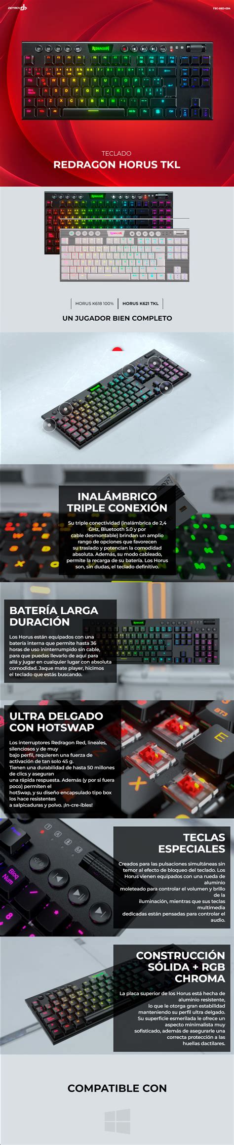 Teclado Gamer Mecánico Redragon Horus TKL RGB Alámbrico Switches