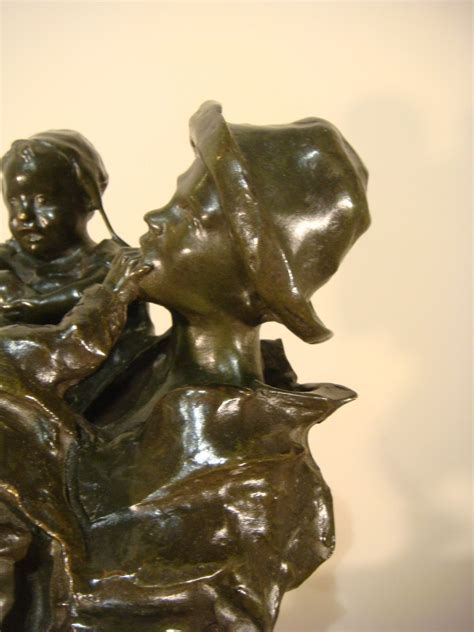 Proantic Sculpture En Bronze Homme Et Ses Enfants Léonardo Bistolfi