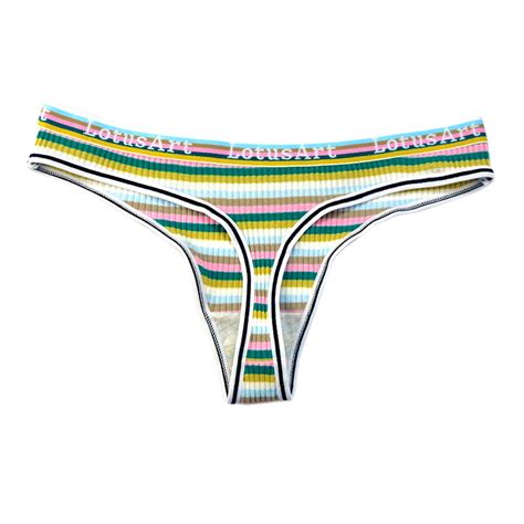 Custom Letter Logo Low Waist Striped Tangas No Show Bikini Custom