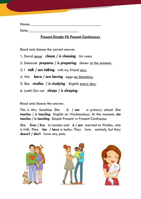 Ficha Online De Simple Present Vs Present Continuous Enseñanza De