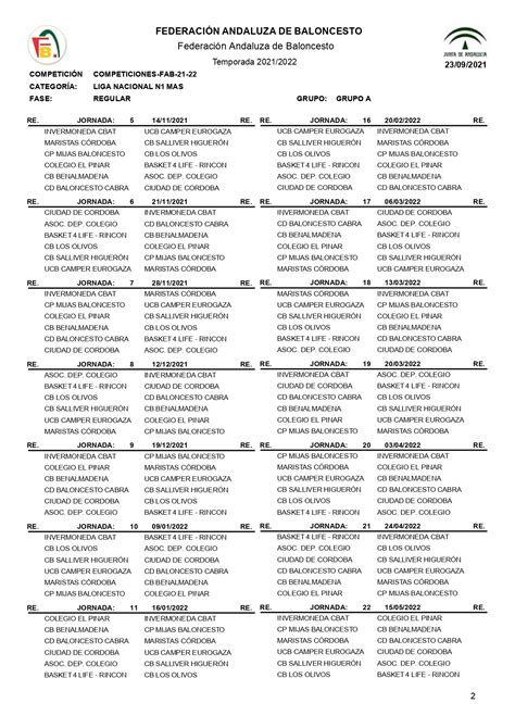 Calendario Liga Nacional 1 Cbe Ciudad De Córdoba