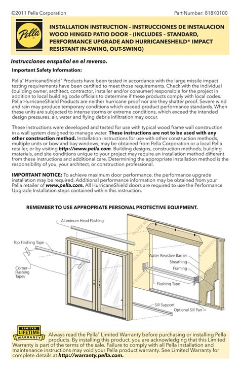 Pella Hinged Patio Door Hardware Installation Instructions - Patio Ideas
