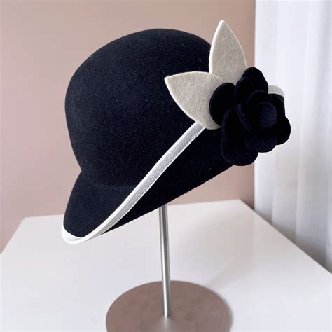 Women 100 Australian Wool Felt Hat Floral Bowler Bucket Felt Hats