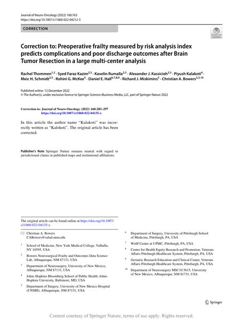 Correction To Preoperative Frailty Measured By Risk Analysis Index