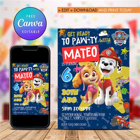 Skye Paw Patrol Birthday Invitation Marshall Paw Patrol Bir Inspire Uplift