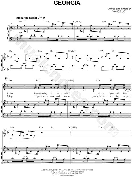 Vance Joy Georgia Sheet Music In D Minor Transposable Download And Print Sku Mn0149683d6