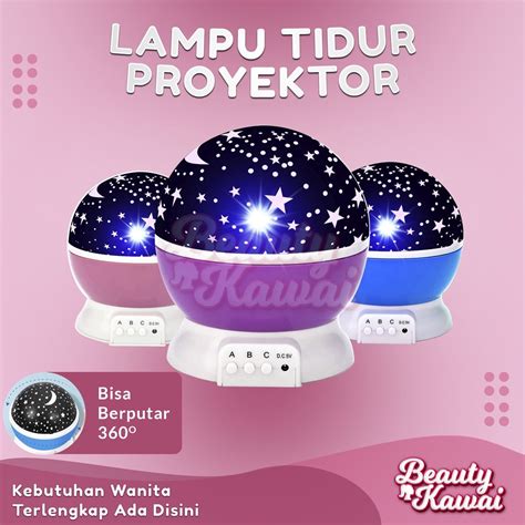 Jual Lampu Tidur Proyektor Aesthetic 360 Rotasi Bulan Bintang 8 Mode