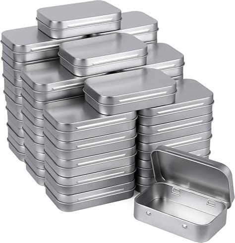 Tamicy Metal Rectangular Empty Hinged Tins Pack Of Silver Mini