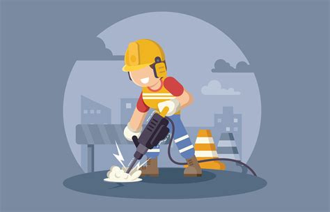 construction worker  pneumatic hammer drill  vector art