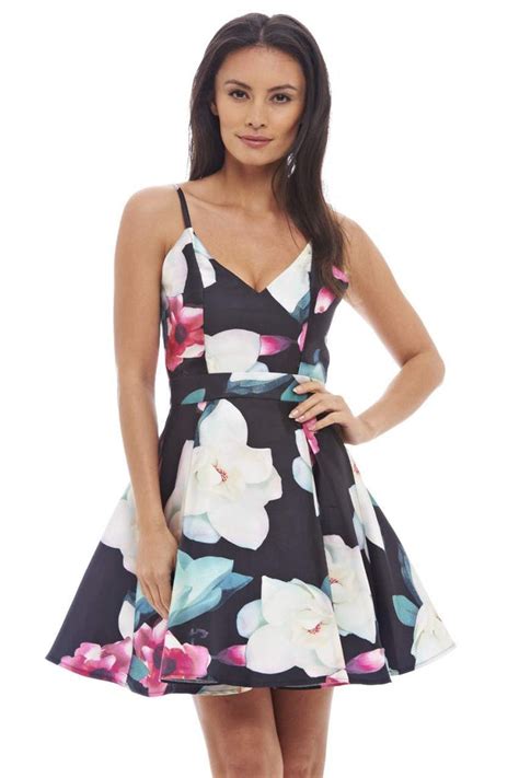 Strappy Floral Print Skater Dress Ax Paris