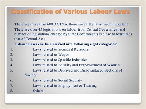 Classification Of Various Labour Laws In India