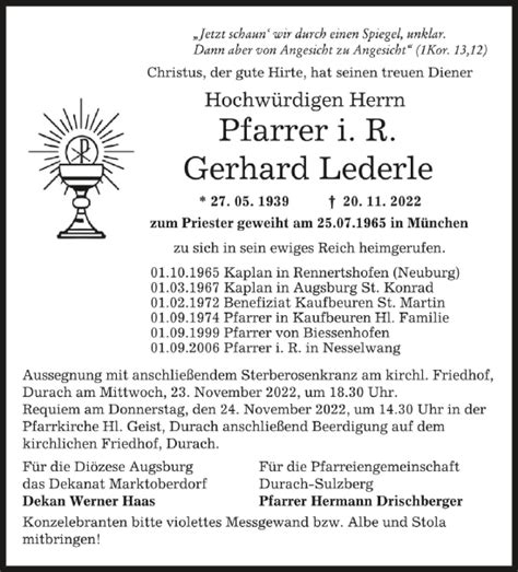 Traueranzeigen Von Gerhard Lederle Schwaebische De Trauerportal