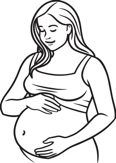 Pregnant Woman Holding Her Belly Black And White Illustration 45787870 Vector Art At Vecteezy