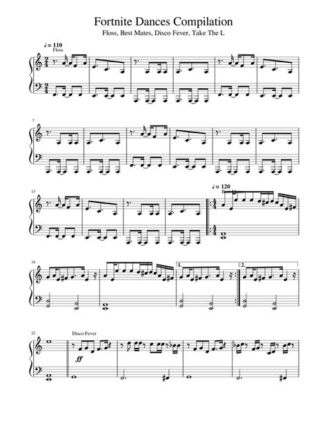 Fortnite Dances Compilation Sheet Music For Piano Solo Easy