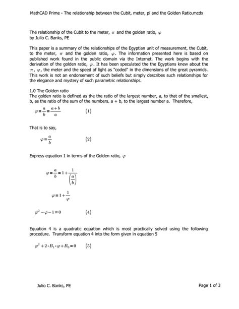 Math Cad Prime The Relationship Between The Cubit Meter Pi And The