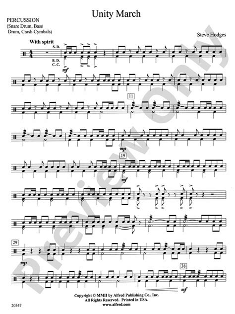 Unity March 1st Percussion 1st Percussion Part Digital Sheet Music