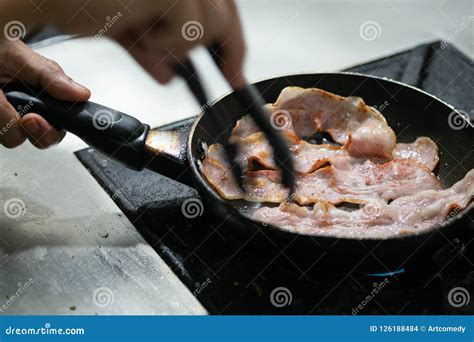 Bacon Cooked In Frying Pan Stock Photo Image Of Frying Fried 126188484