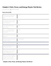 Chapter 6 Work Power And Energy Physics Test Review Flashcards Pdf