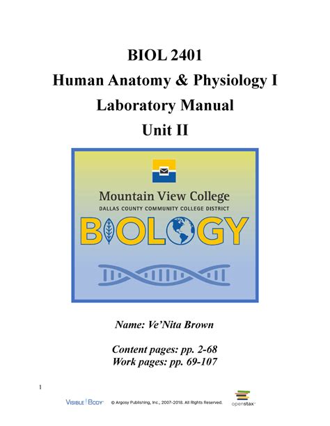 BIOL 2401 UNIT II LAB Manual 3 BIOL 2401 Human Anatomy Physiology