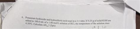 Solved Potassium Hydroxide And Hydrochloric Acid React I