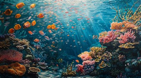 Premium Photo Underwater Mural Featuring Vibrant Fish And Coral