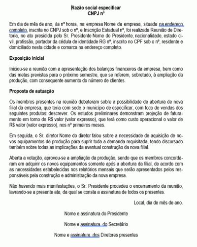 Refer Ncia Para Uma Ata De Reuni O Da Diretoria Modelo Gratuito