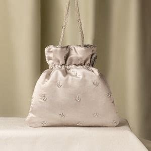 Silver Zardozi Sequin Flower Embroidered Satin Gray Wedding Potli Bag