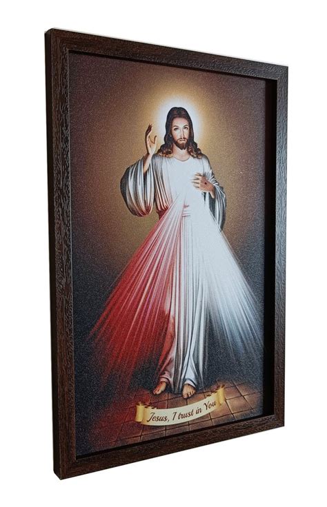 Brown Synthetic Frame Divine Mercy Of Jesus Christ Painting For Home