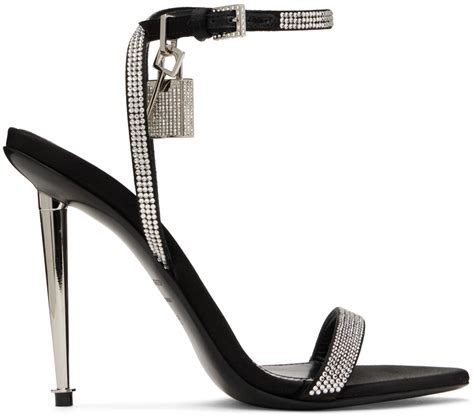 Black Crystal Embellished Heeled Sandals By TOM FORD On Sale