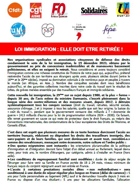 Loi immigration elle doit être retirée SGEN CFDT Picardie