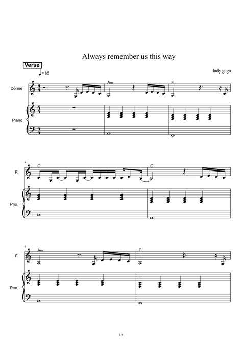 Always Remember Us This Way Sheet Music Lady Gaga Piano And Vocal