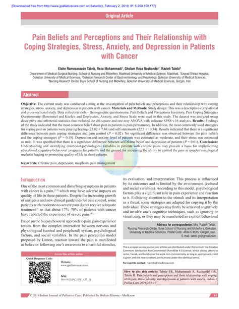 PDF Pain Beliefs And Perceptions And Their Relationship With Coping