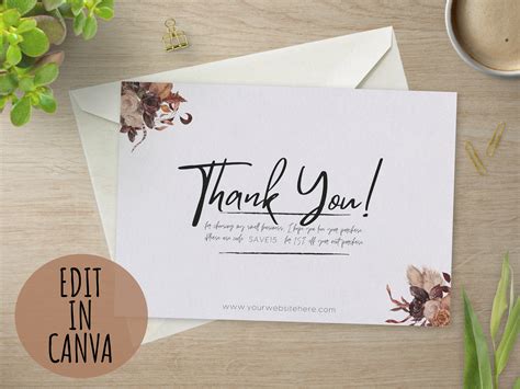 Cute Floral Thank You Card Small Business Printable Thank You Etsy