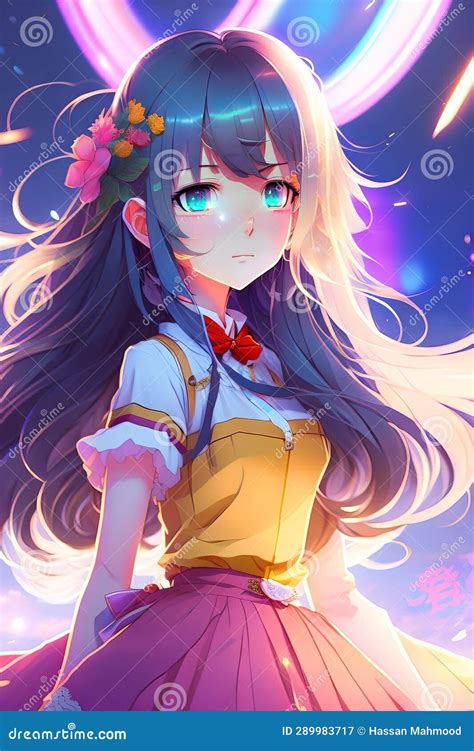 Anime Girl With Blue Hair And Yellow Eyes