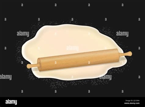 Rolling Pin And Pastry Dough With Flour On Dark Background Concept